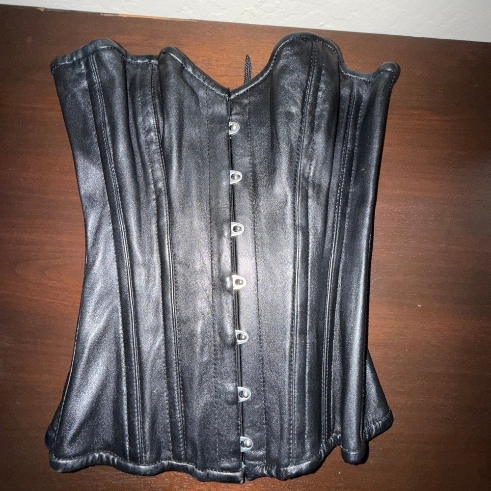 Black‎ Faux Leather Corset Bustier Front Button Back Lace Up Goth Punk Cosplay